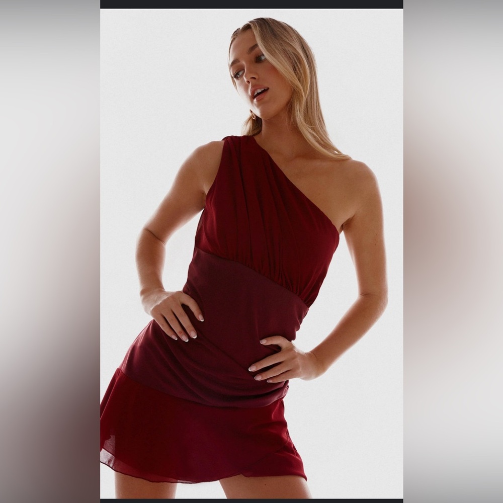 PEPPERMAYO Synergy Mini Dress Sz‎ 14 NEW Red Satin One Shoulder